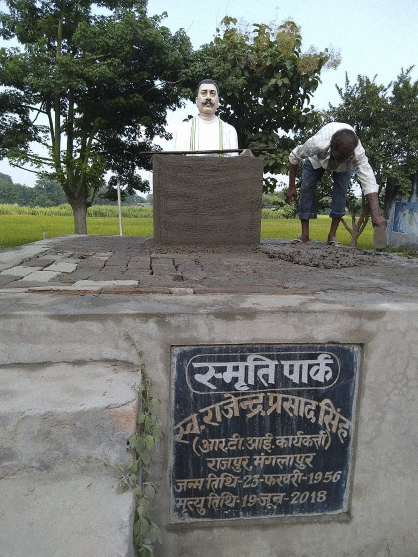 The memorial to Singh in his village