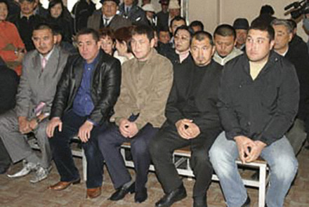 A scene during a hearing of Rysbek Akmatbayev, alleged organized-crime kingpin